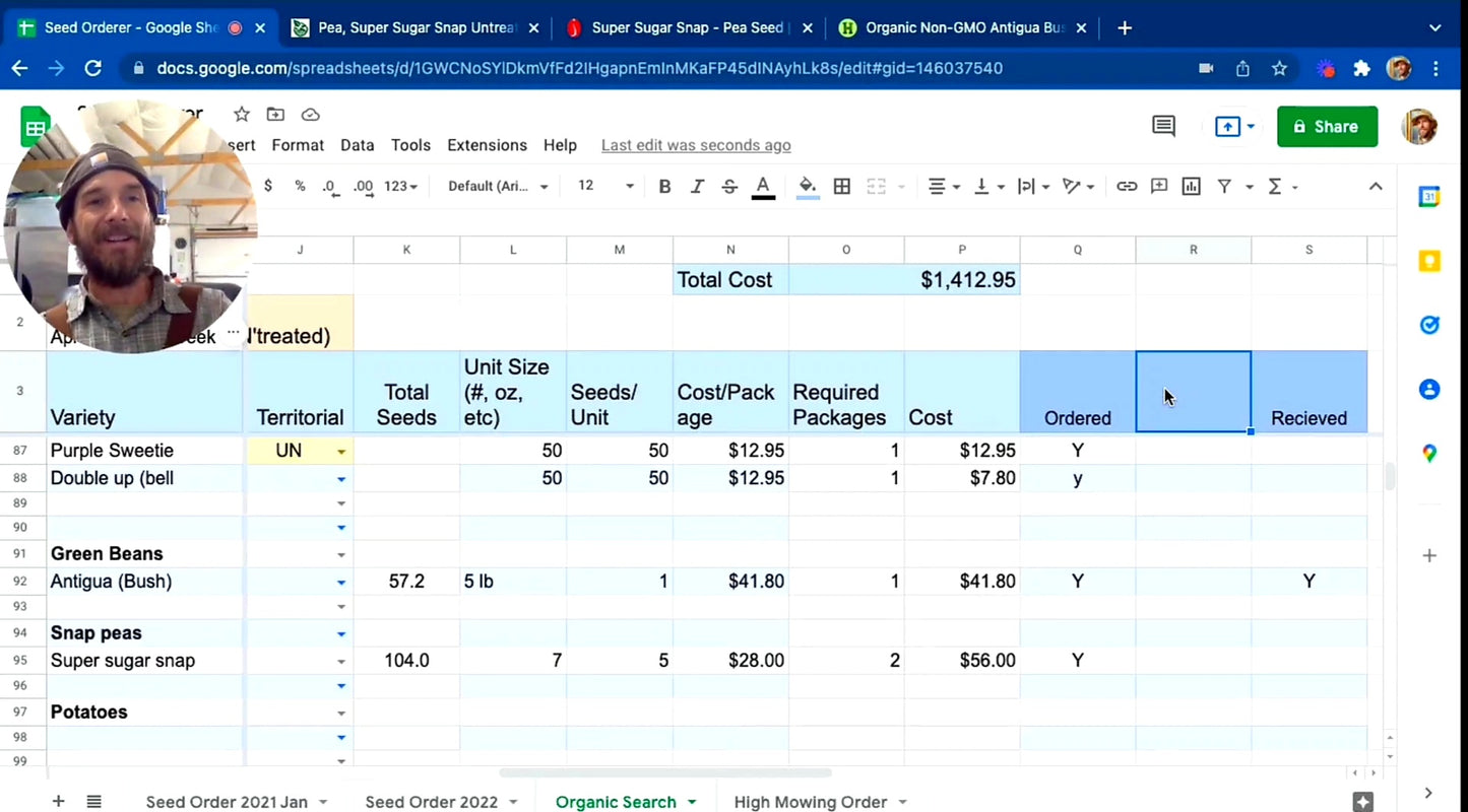 X Seed Ordering for Organic Farms (Excel/Google Sheets)